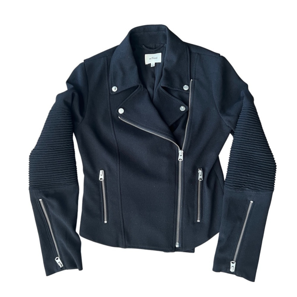 Aritzia Wilfred Montesson Motorcycle Moto Cropped Jacket 2 Black Biker Rocker - Picture 3 of 14